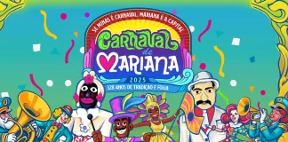 Arte de divulgação do carnaval 2025 em Mariana