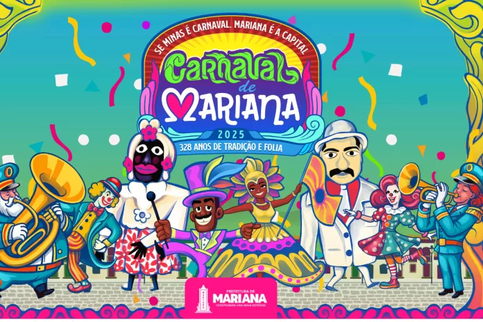 Arte de divulgação do carnaval 2025 em Mariana